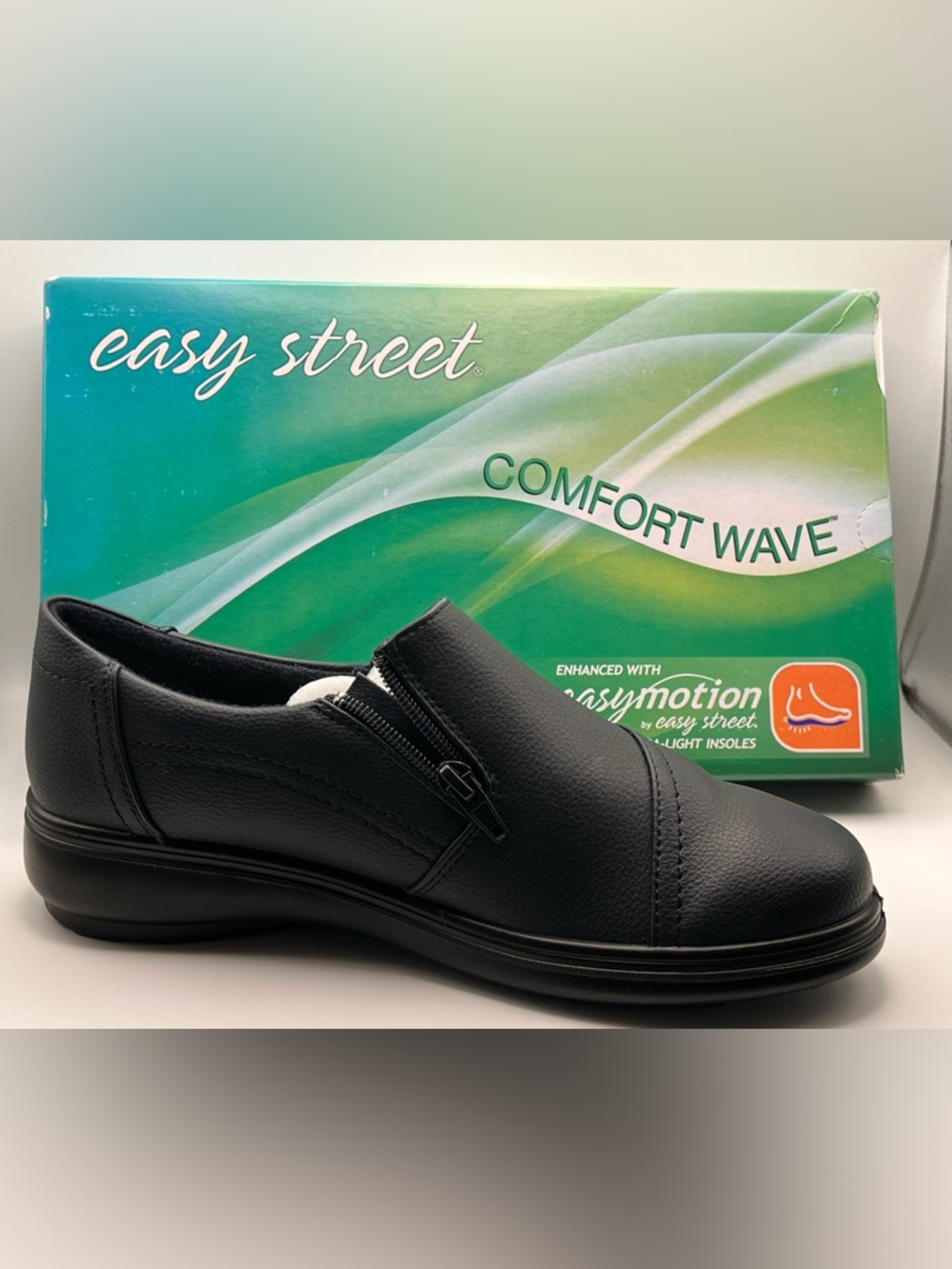 easy street Black Slip-On Women's Comfort Loafer with Side Zip Accent